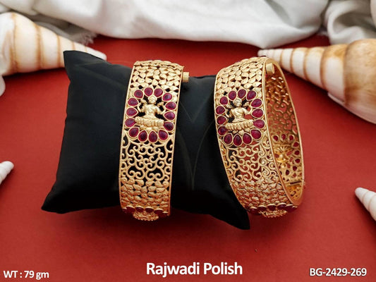 Elevate your style with our exquisite Antique Jewellery Designer Full Stone Rajwadi Polish Party Wear Bangles Set