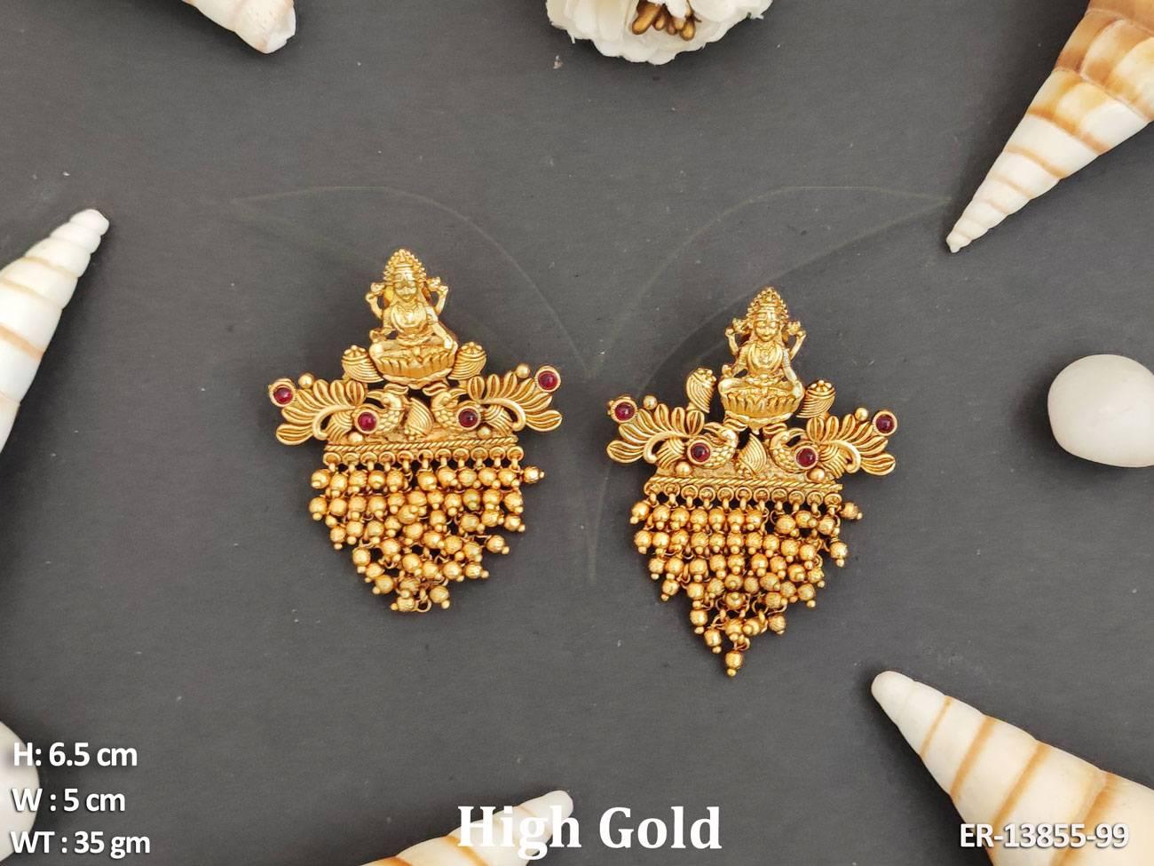 Perfect for special occasions, they make an ideal accessory for traditional attire. Laxmi Design Temple Earrings.