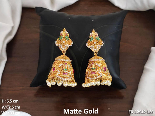 Laxmi Design Matte Gold Polish Beautiful Party wear Temple Jewellery Temple Jhumka Earring