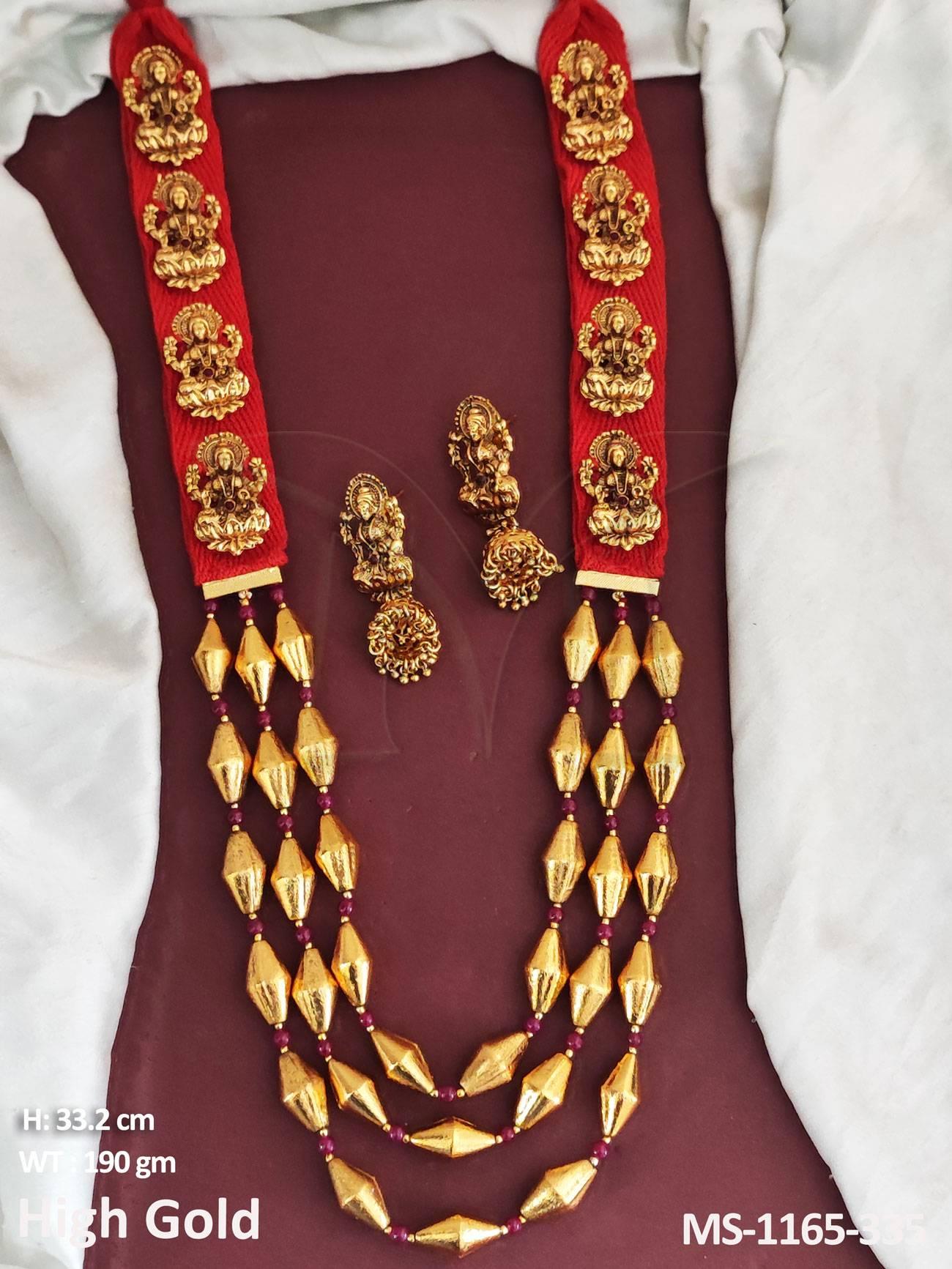 Laxmi Design High Gold Polish Fancy Style Temple Jewellery Long Temple Mala Set