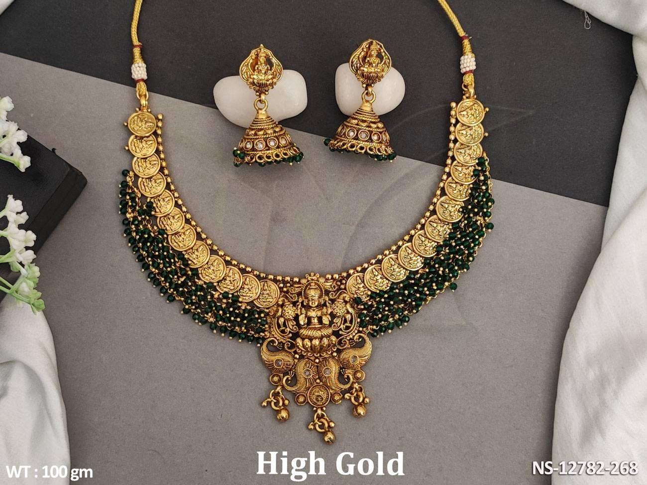Introducing our Designer Fancy Style High Gold Polish Beautiful Temple Short Necklace Set