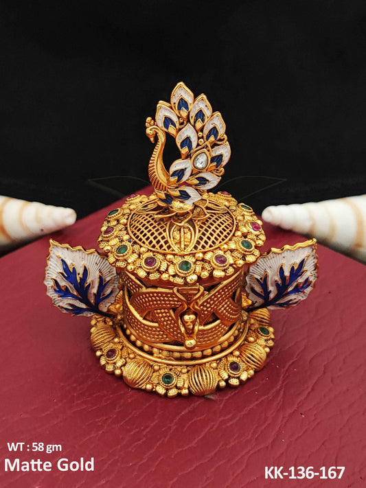 Add a touch of elegance to your pooja room with our Peacock Mugappu Design Kumkum Sindoor Box.