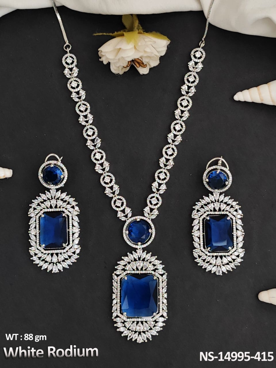 This stunning CZ AD Full Stone Designer Necklace Set is the perfect accessory for any party or special event