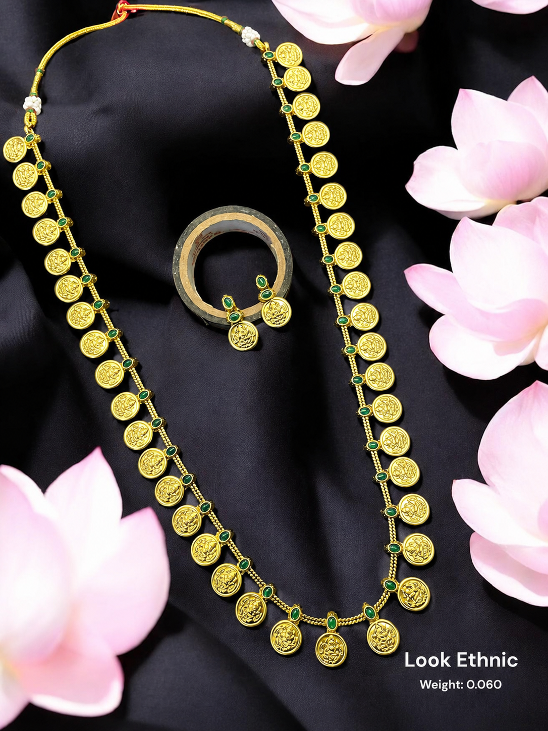 Laxmi Coin Green Long Necklace Set