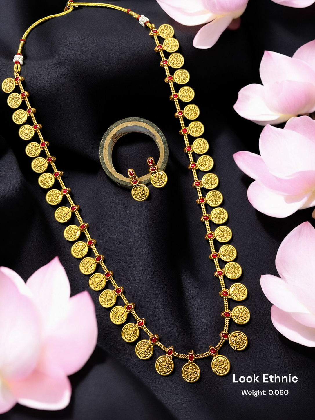 Laxmi Coin Maroon Long Necklace Set