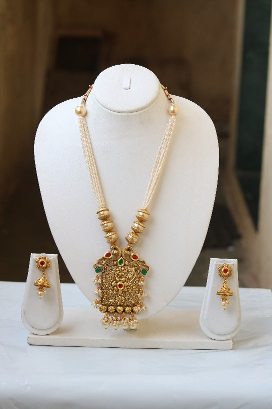 Stylish Peacock With Green Maroon Work Long Necklace for Women