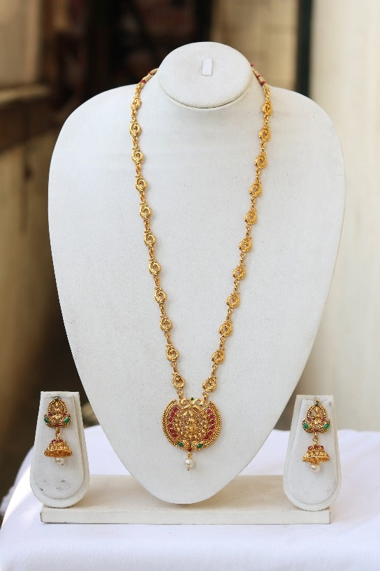 Laxmi peacock With Green Maroon Work Long Necklace for Women