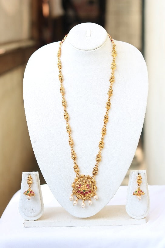 Laxmi Chain With Green Maroon work Long Necklace for Women Look Ethnic