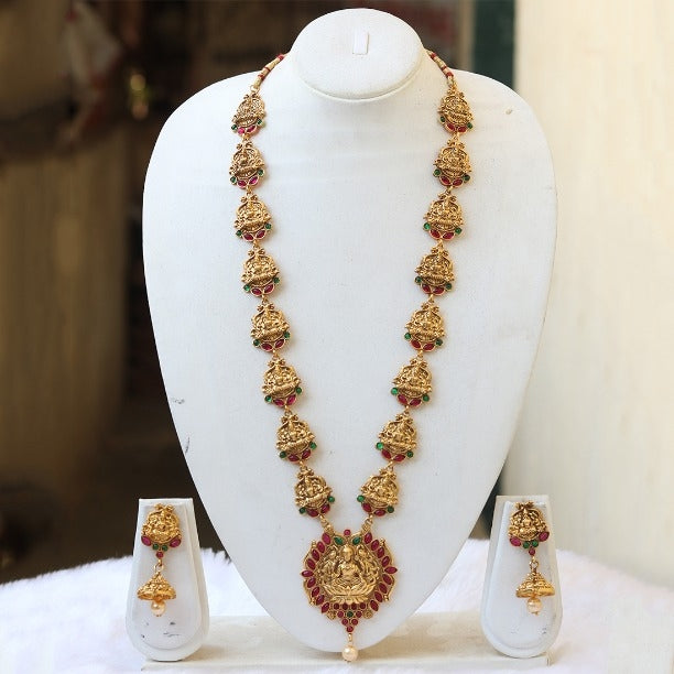 Marquise Laxmi Temple Gold Plated Necklace Set Look Ethnic