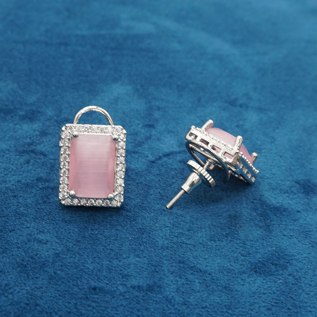 Silver-Toned Rhodium-Plated AD-Studded Handcrafted Drop Earring