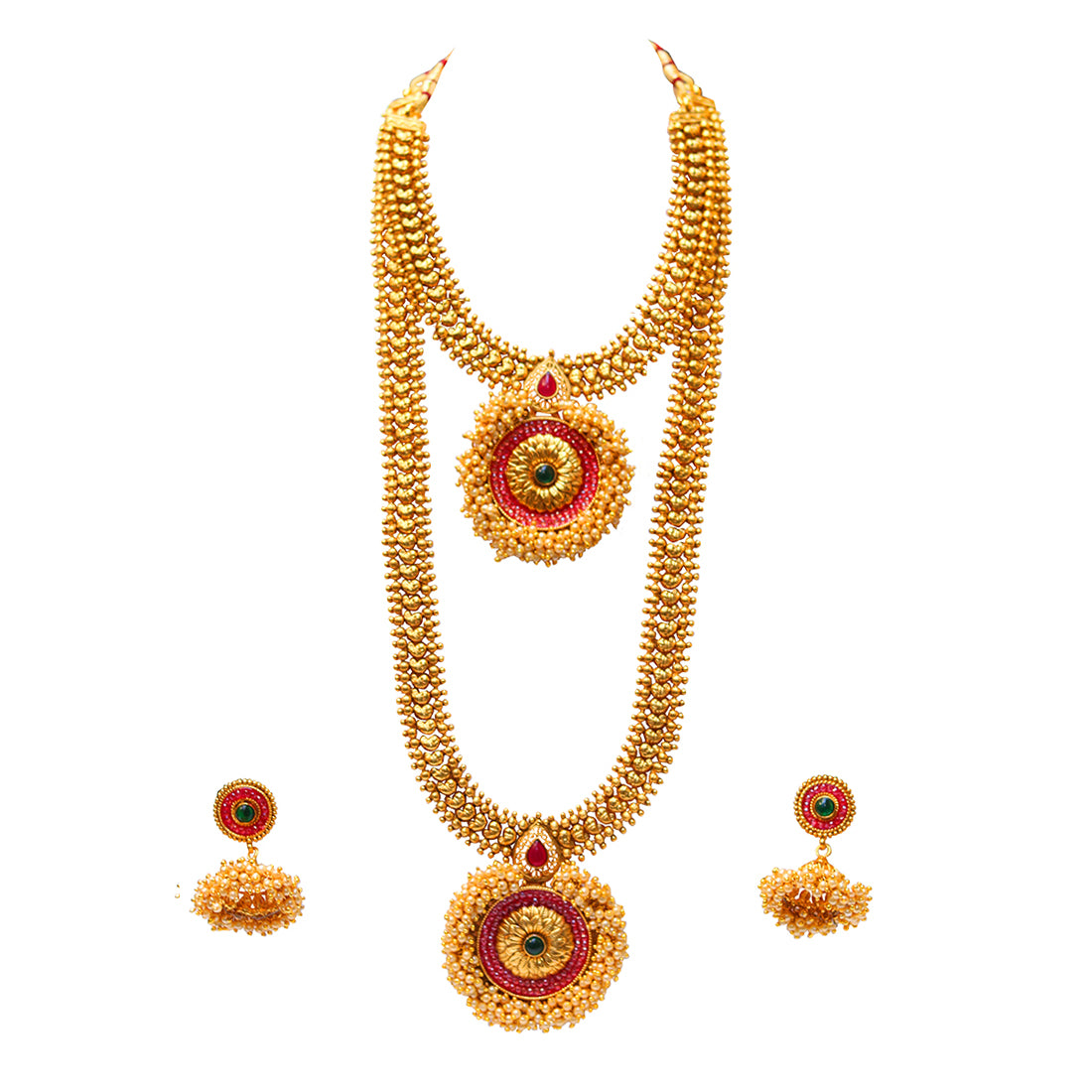 Green Ruby Kundan With Meenakari Design