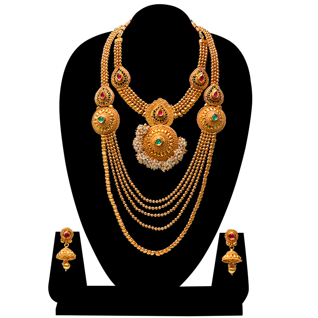 Fabulous Round Shape Green Maroon Color Necklace With Pearl