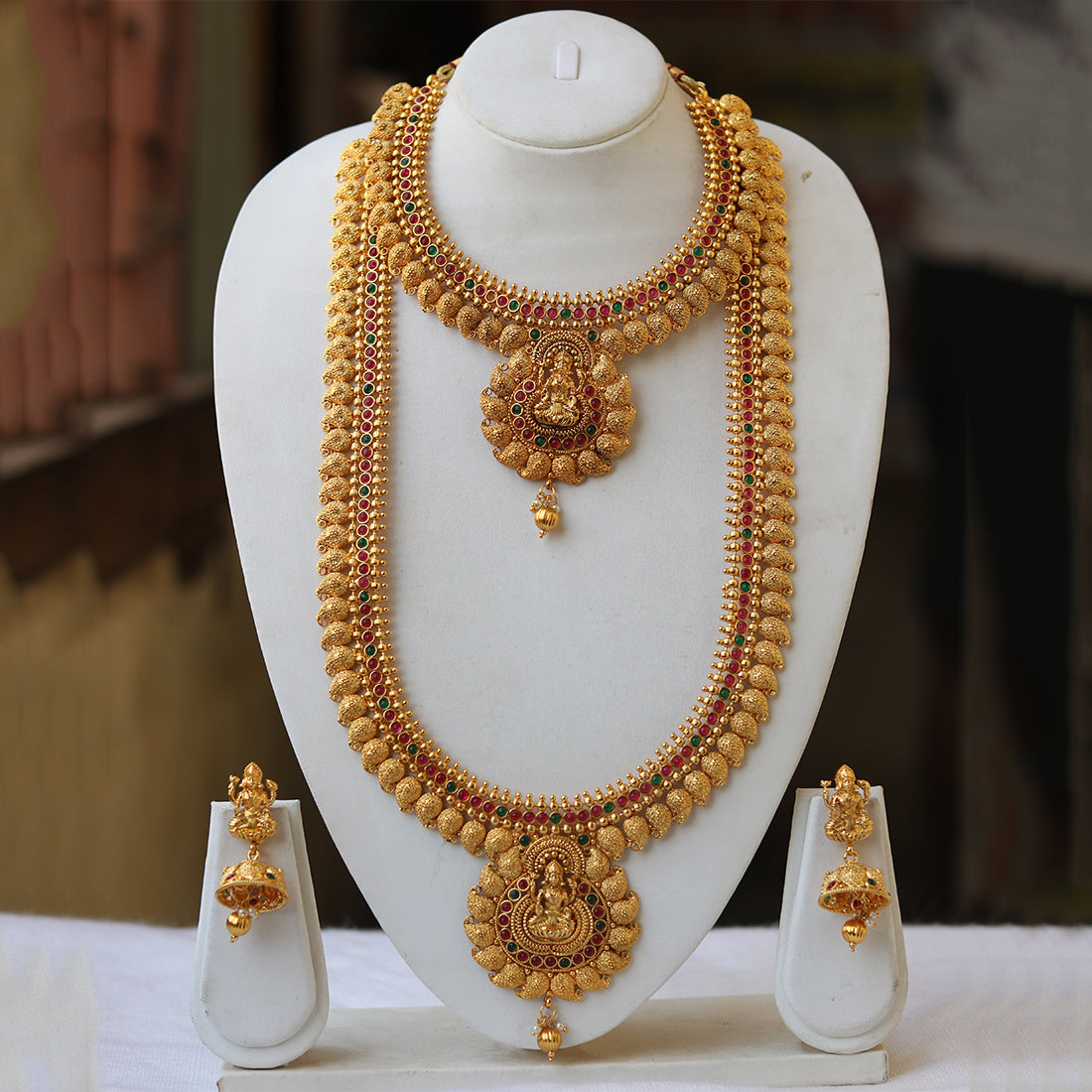 Gold Plated Antique Haram Rani Haar Long Necklace Set With Jhumki ...