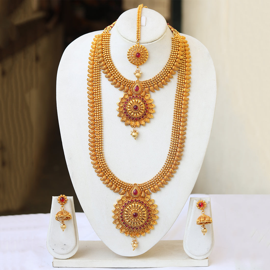 South Wedding Gold Plated Haram Semi Bridal Necklace Set