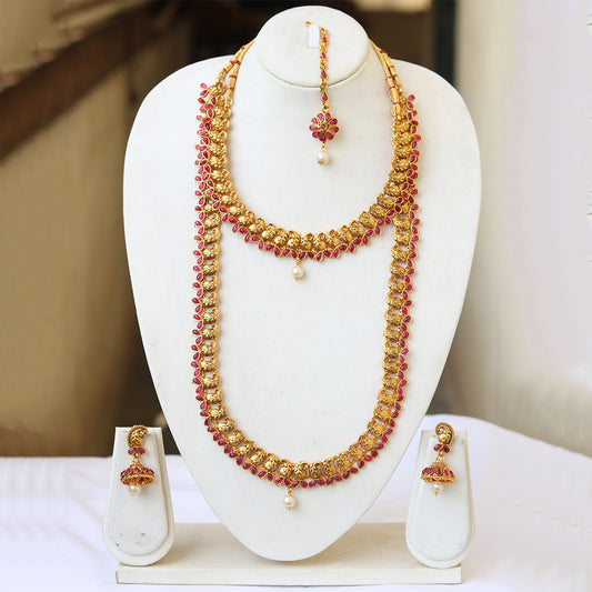 Experience true Indian heritage with the Style Look Gold Plated Haram Semi Baridal Necklace Set.
