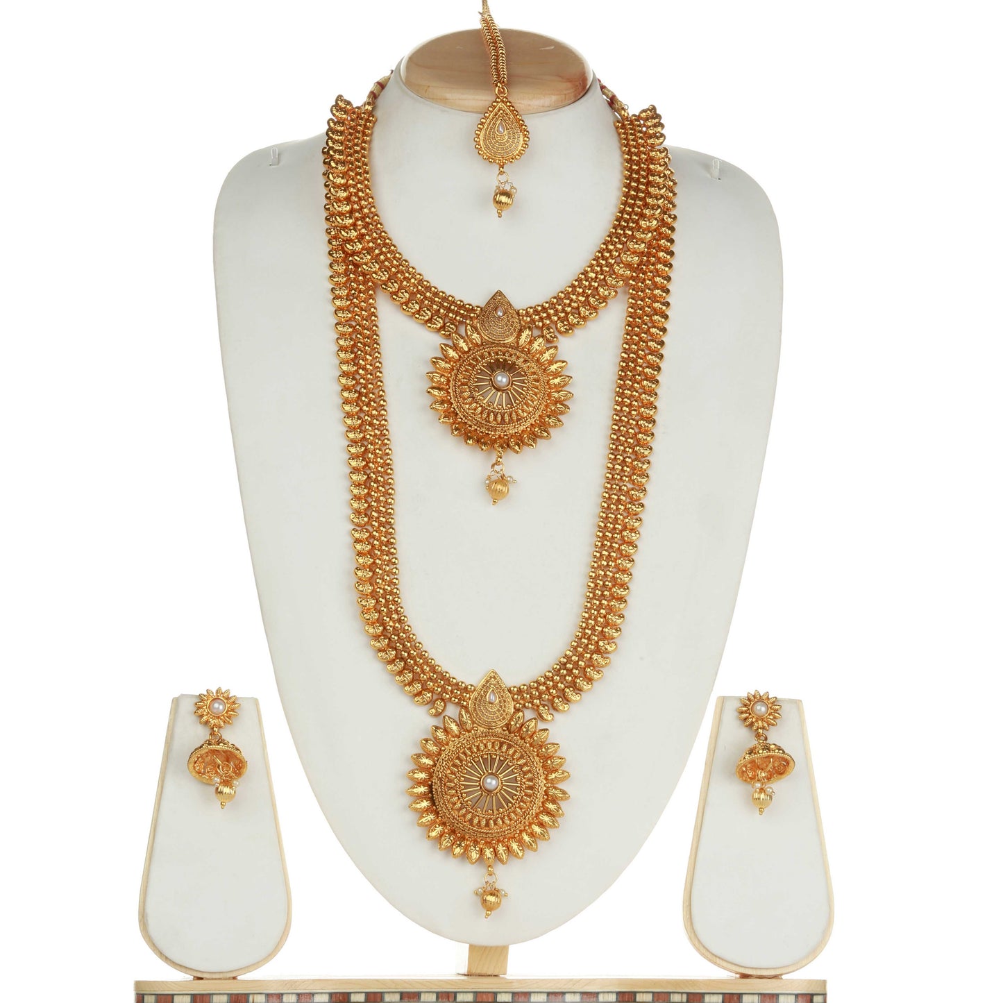 Shiny Flower Design White Color Haram Set