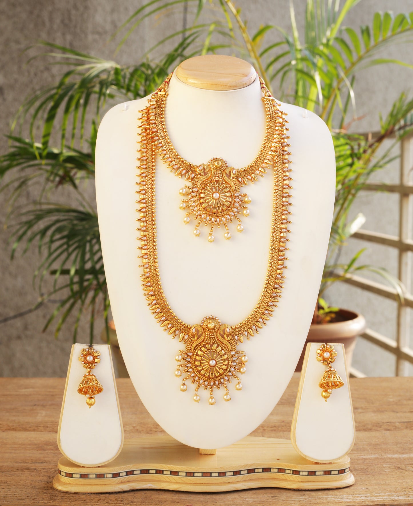 Smarty Peacock Design White Color Haram Set