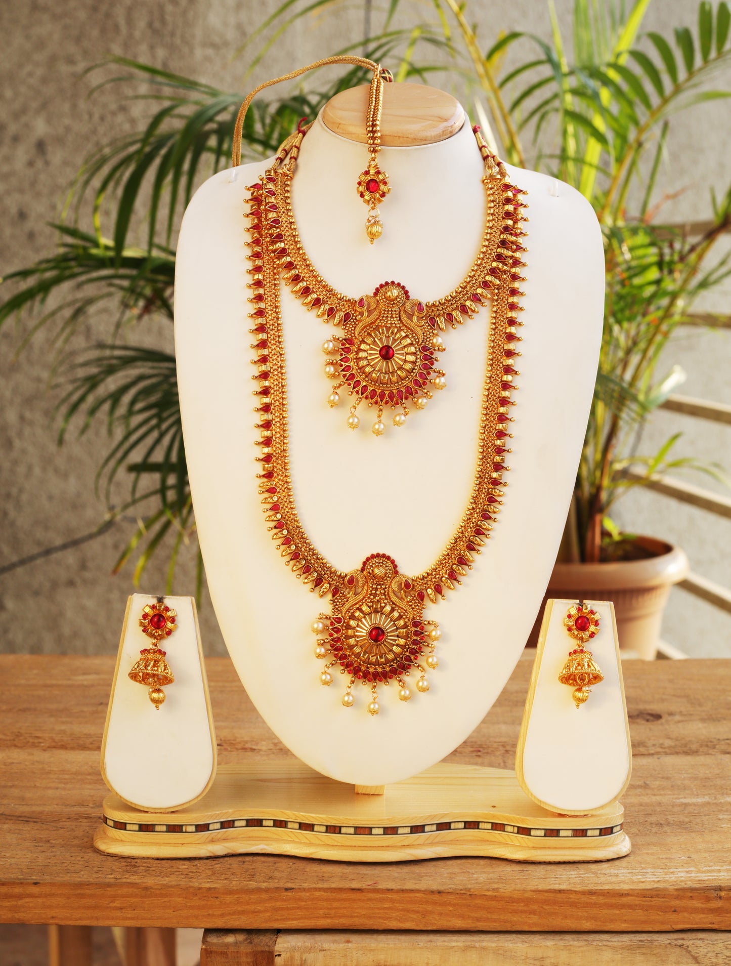 Fancy Maroon Color Peacock Design Haram Set
