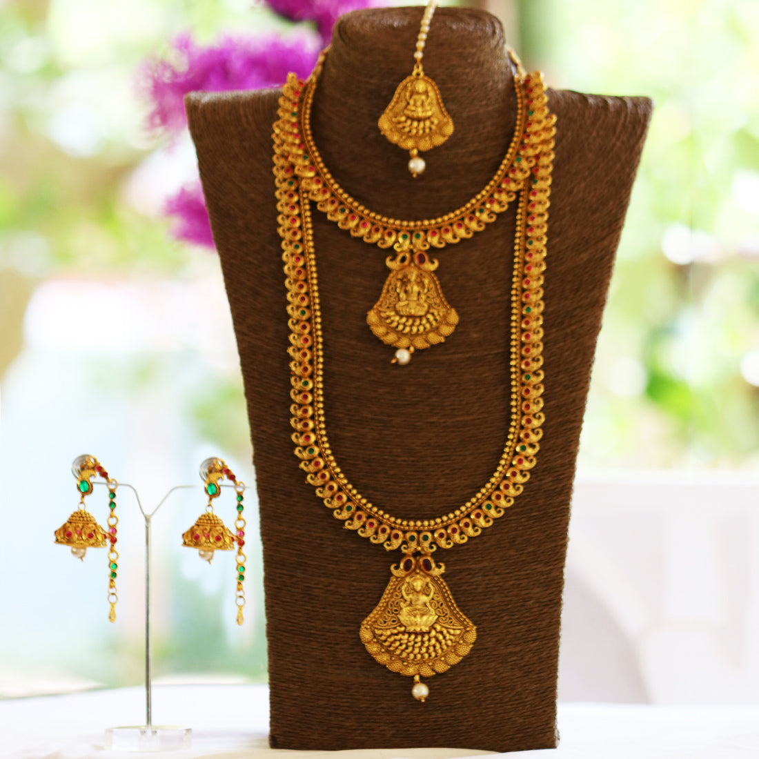 Green Maroon Laxmi Design Haram Set