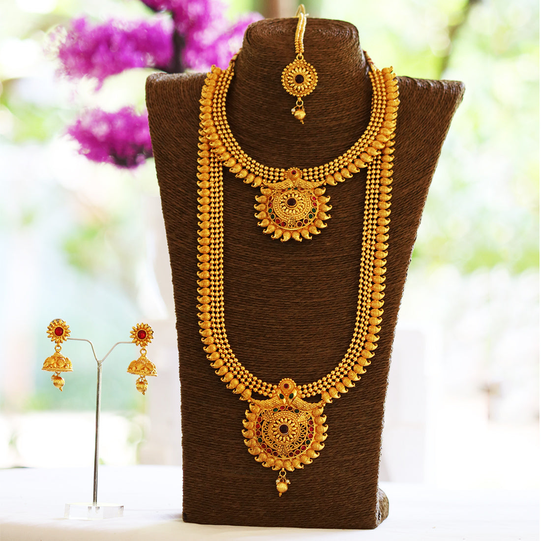 Shiny Green Maroon Color Haram Set For Women