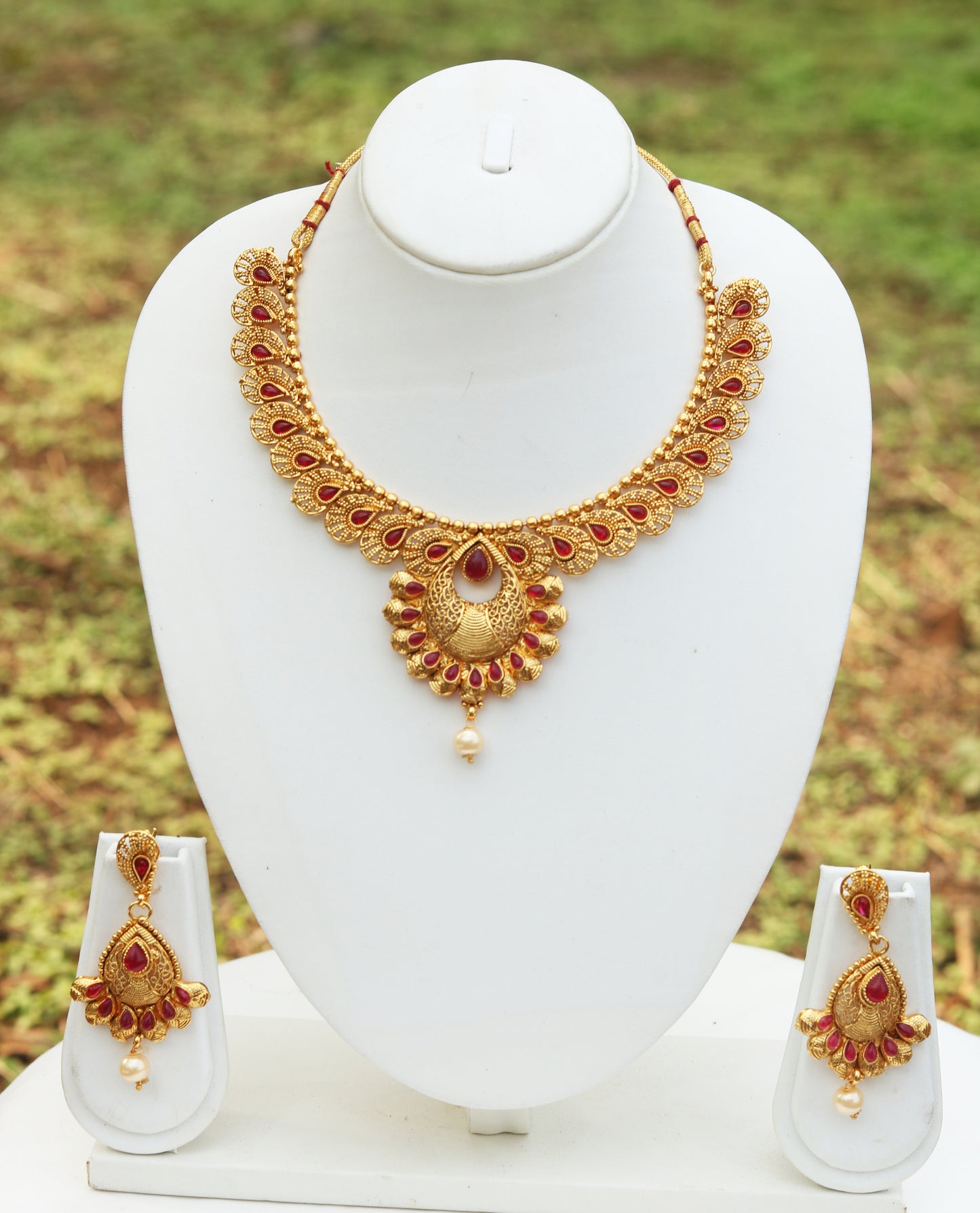 Maroon Color Short Necklace Set