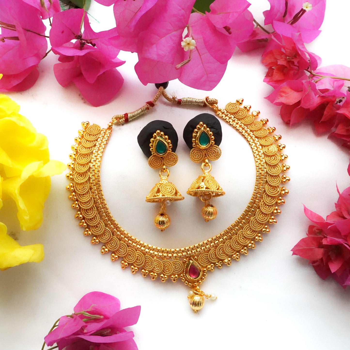 Gold Plated Antique Short Necklace Set