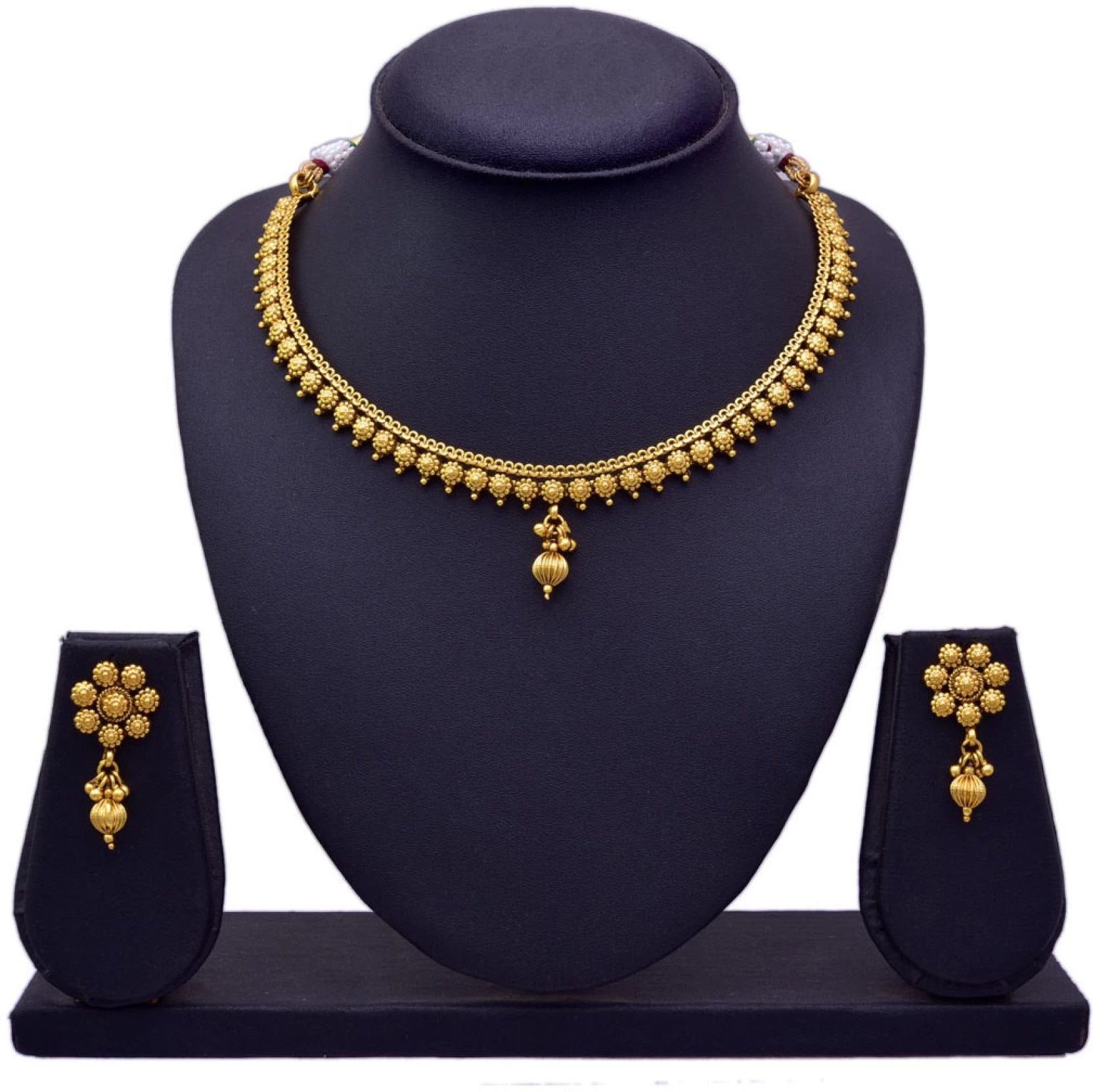 Small Gold Plated Choker Necklace Set With Stud Earring – Look Ethnic