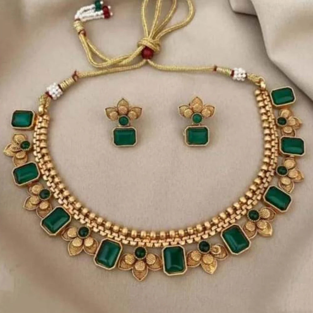 Fern Design Brass Metal Choker Necklace with Earring