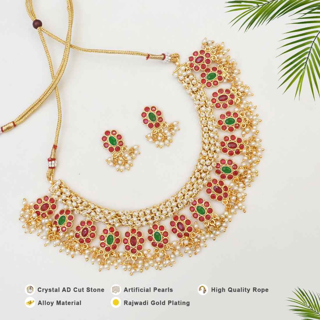 Exquisite Rajwadi short necklace set with matching earrings and intricate detailing, perfect for special occasions