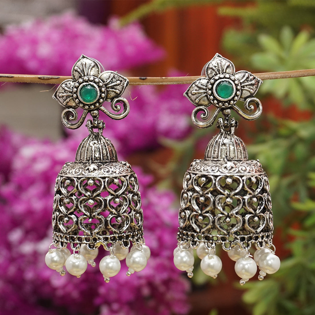 Sliver hanging Jhumka Earring