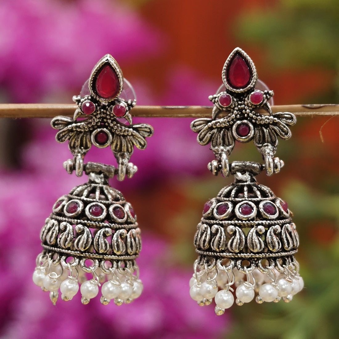 Oxide Plating Peacock Small Jhumka Earring