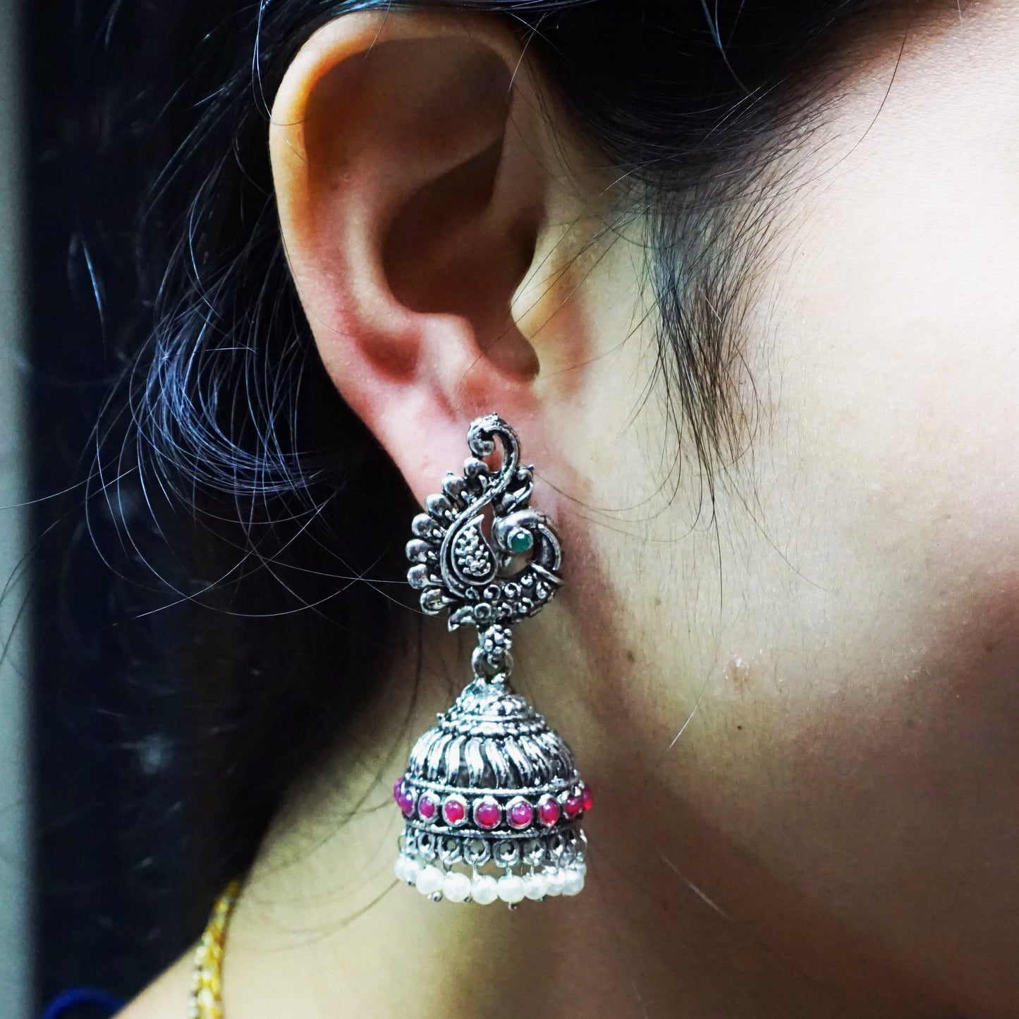 Silver Plated Oxidized Earring Set For Women