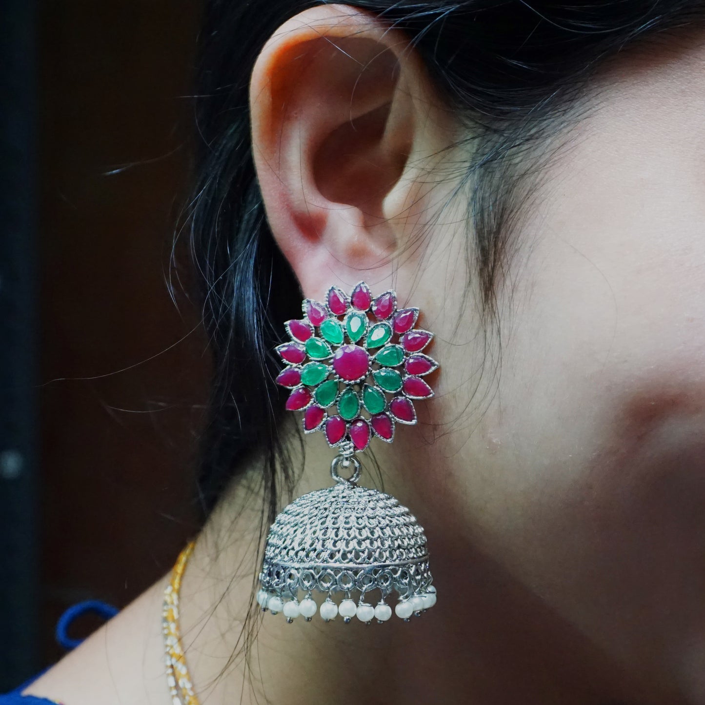 Oxidized Pearl jhumkis