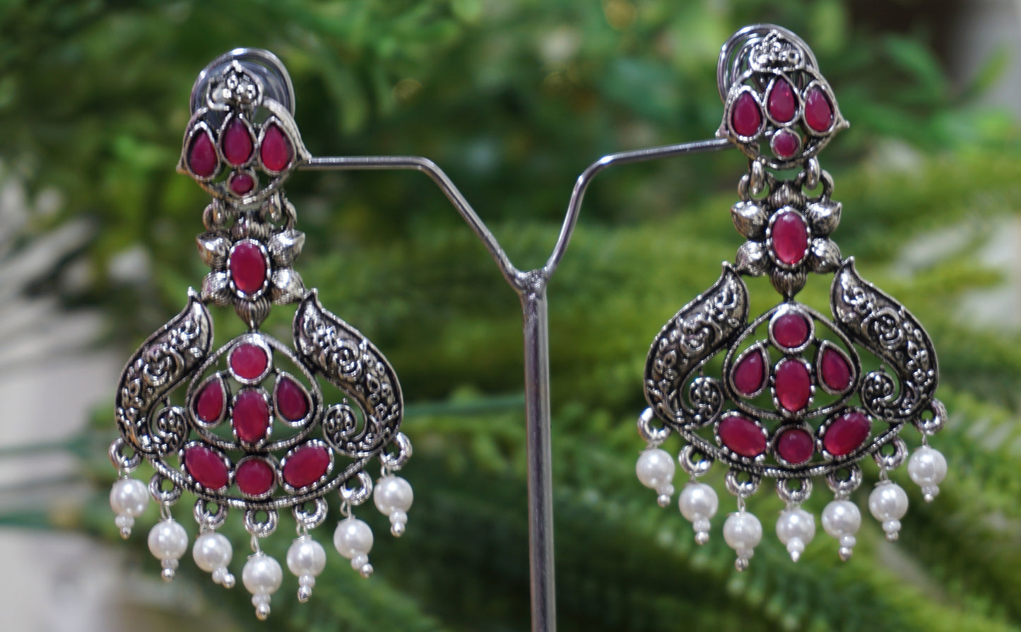Unique Design Maroon Color Earring