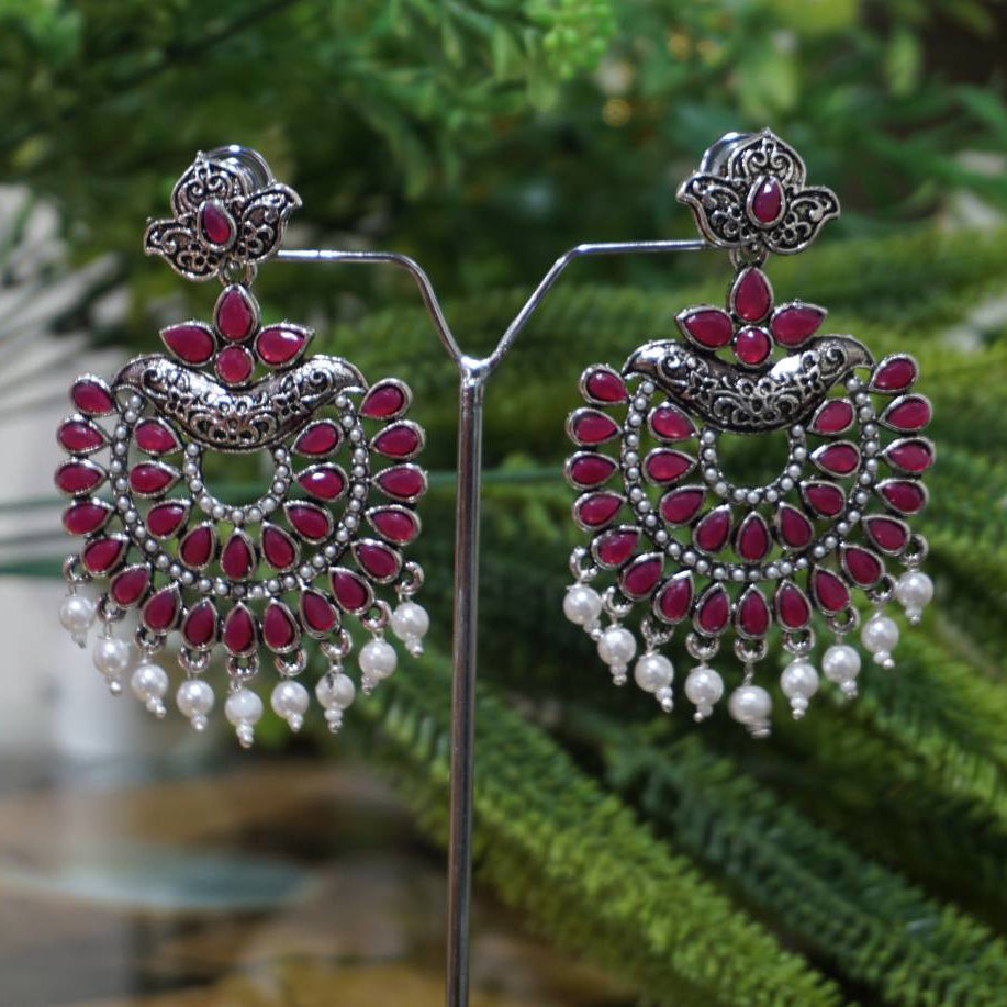 Oxide Plating Maroon Jhumka Earring