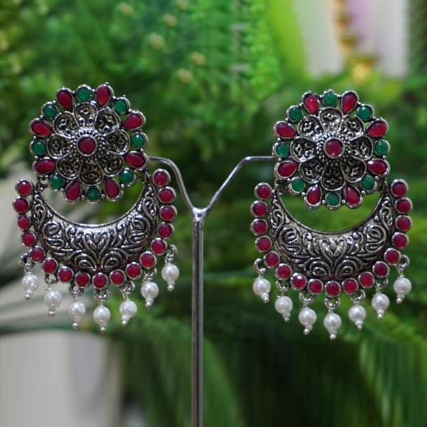 Oxide Plating Green Maroon Dangler Earring