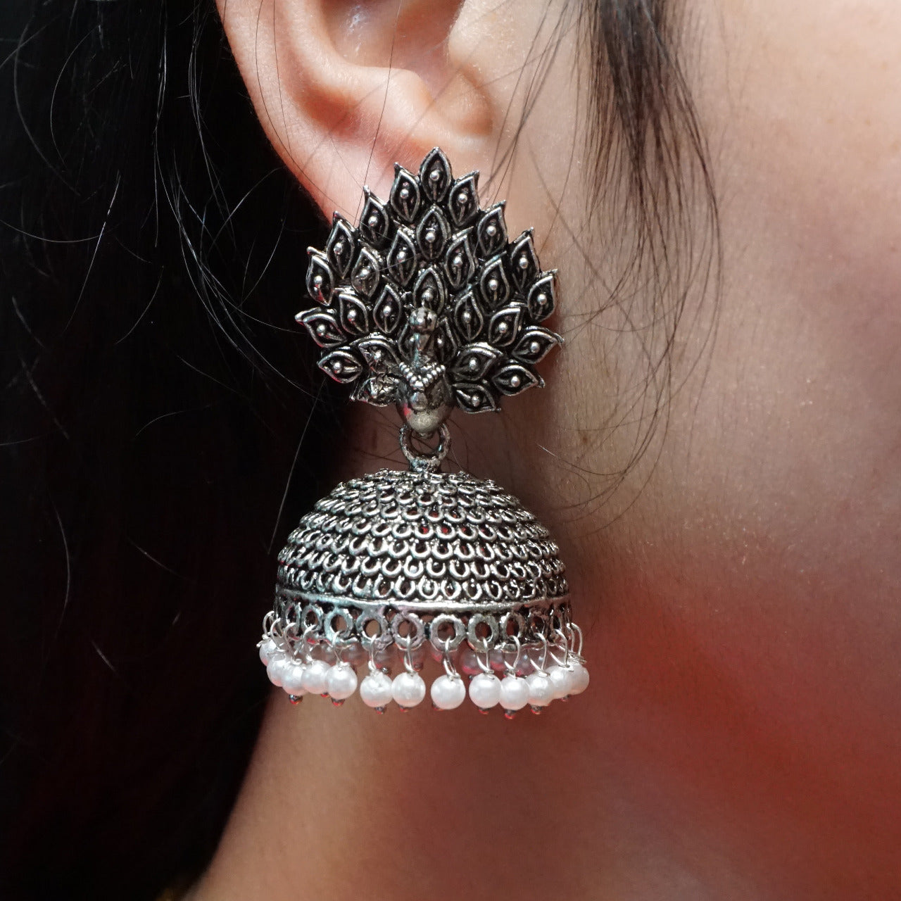 Peacock Design Oxidized Earring Set
