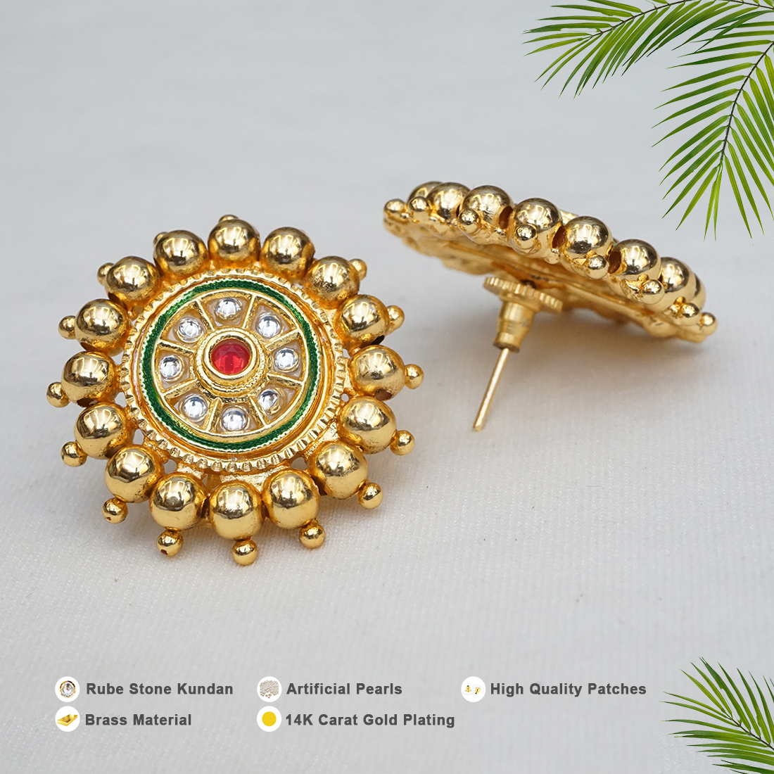 Gold kundan earrings with price deals