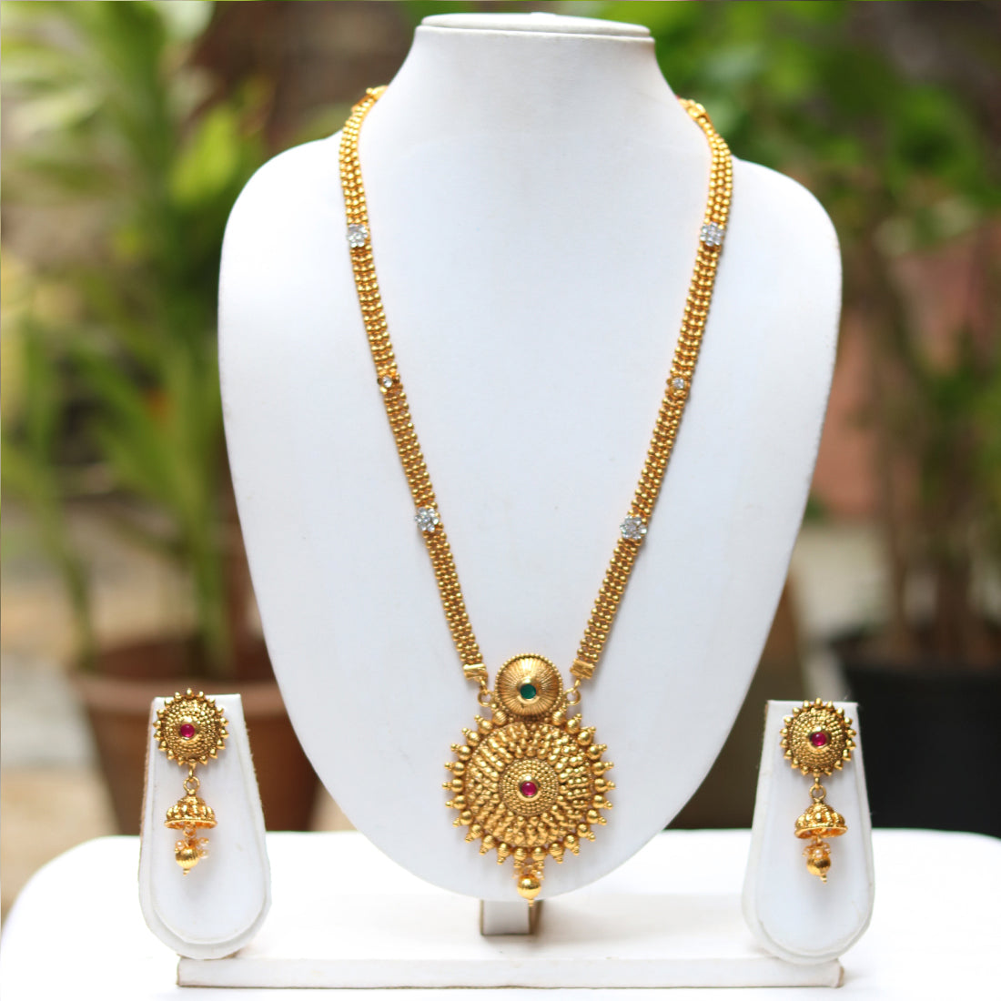 Gold Plated Pendant Necklace Desing With Jhumki
