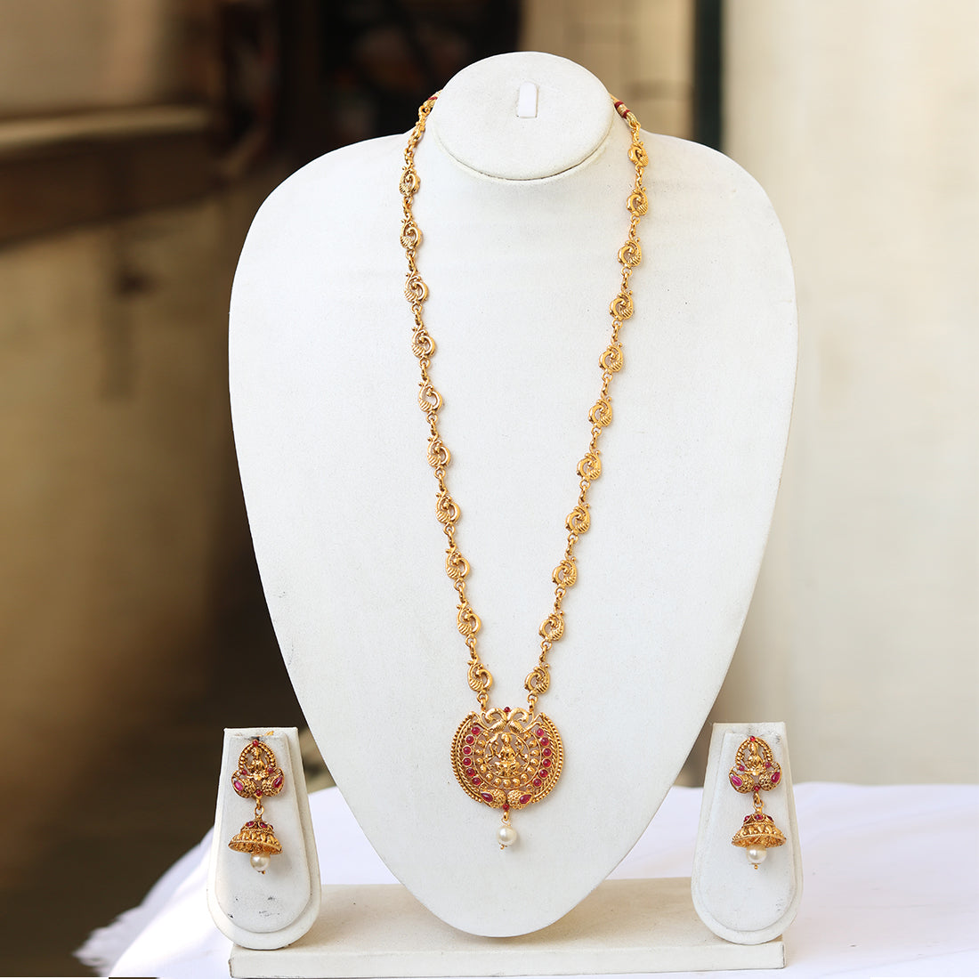 Laxmi Chain With Maroon Work Long Necklace for Women – Look Ethnic
