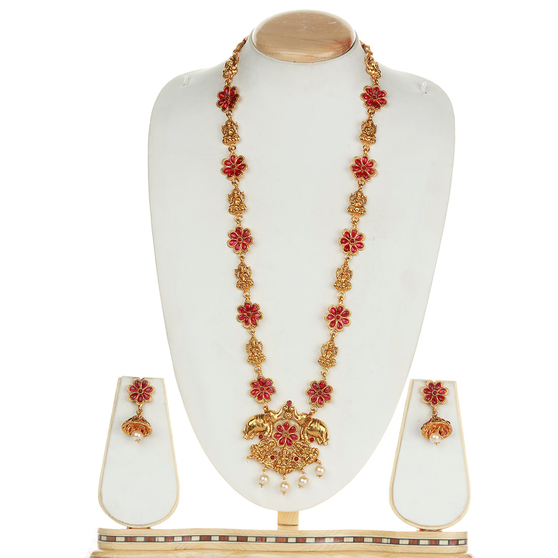 Unique Hathi Design Maroon Long Necklace Set