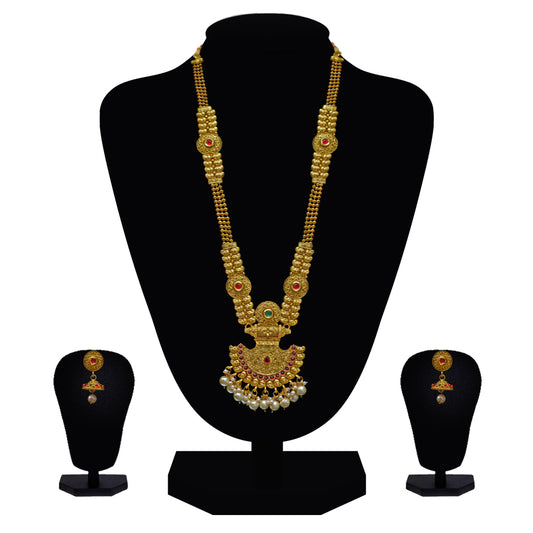 Look Ethnic Gold Plated Long Necklace For Women (LEMZL00294)