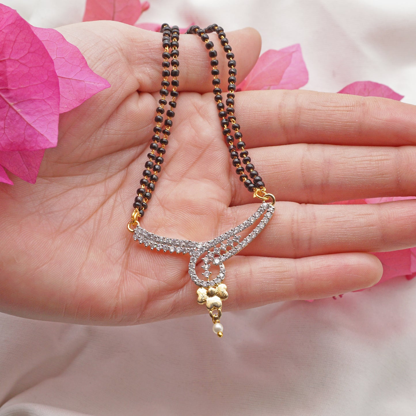 Fancy American Diamond Rhodium Plated Mangalsutra For Women