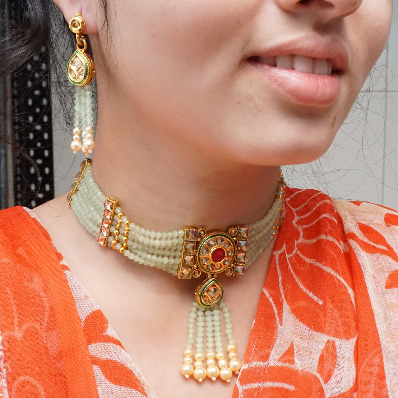Fancy Pista Color Choker Necklace – Ethnic