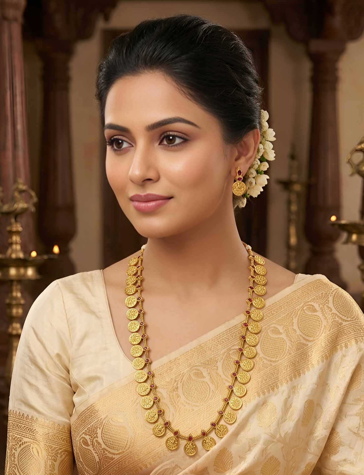 Laxmi Coin Maroon Long Necklace Set