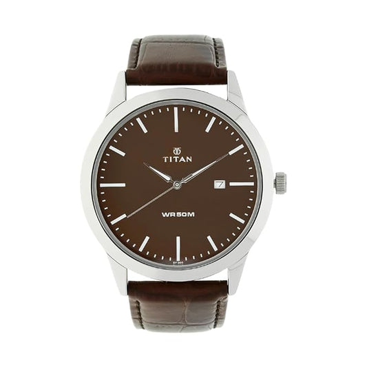 This Titan Brown Dial Analog Watch features a 42 millimetre case diameter and is crafted with a quality leather band.