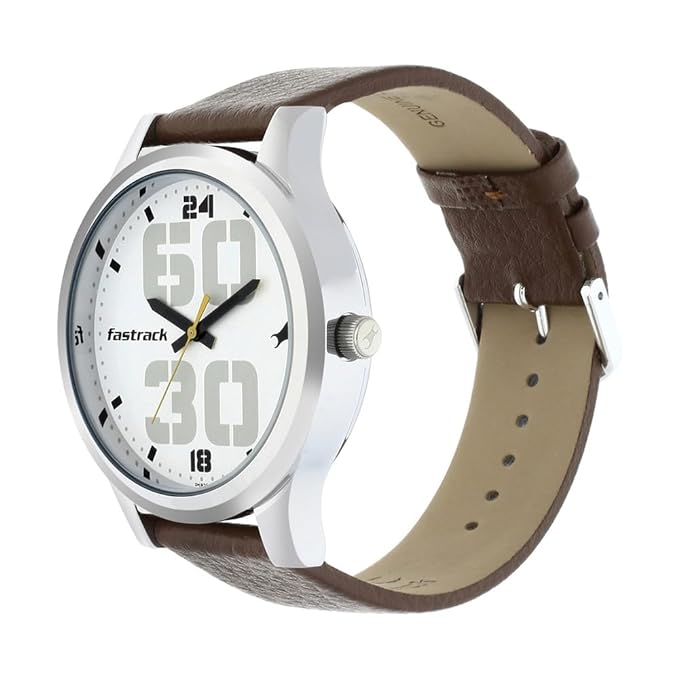 The Fastrack Bold Analog Watch is designed for men with a unique eye for style.timepiece showcases a stylish brown leather band and white dial.