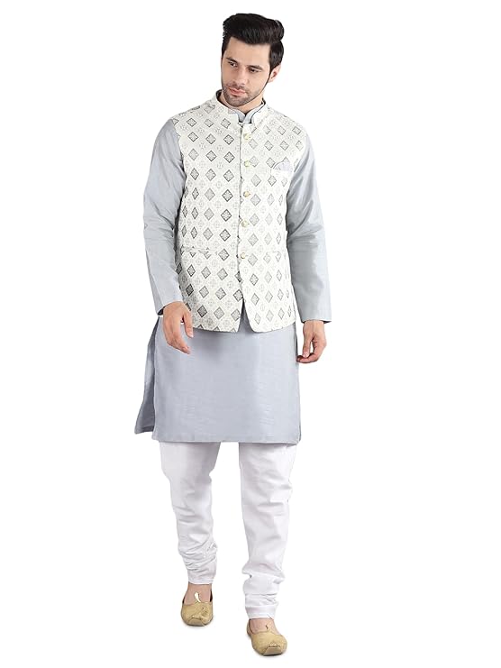 Perfect for special occasions or everyday wear, this set is sure to make a statement.esigner Nehru jacket