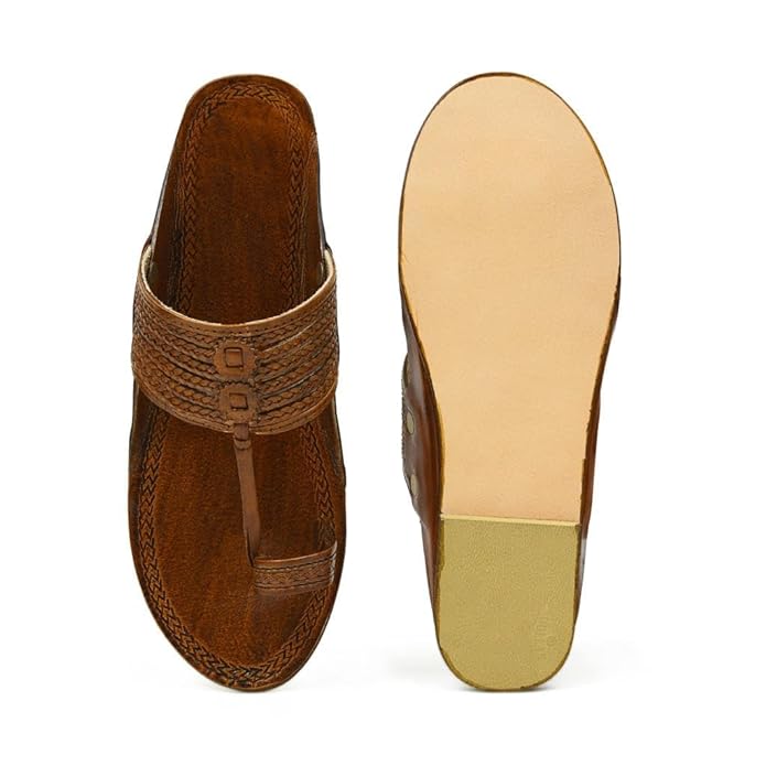 Enjoy both comfort and fashion with these high-quality leather slippers. Kolhapuri design and luxurious leather