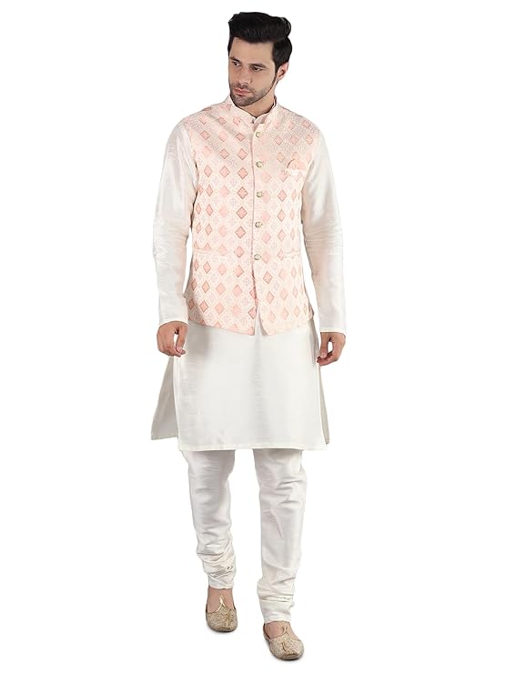 Uri and MacKenzie’s Men's Kurta Pajama is crafted with a luxurious blend of silk and cotton for maximum comfort. Nehru jacket